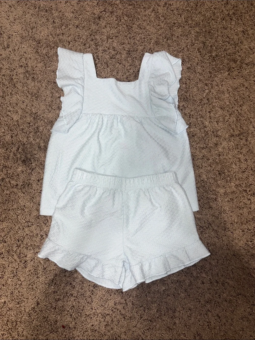 White Ruffle Sleeve Top & Shorts Set